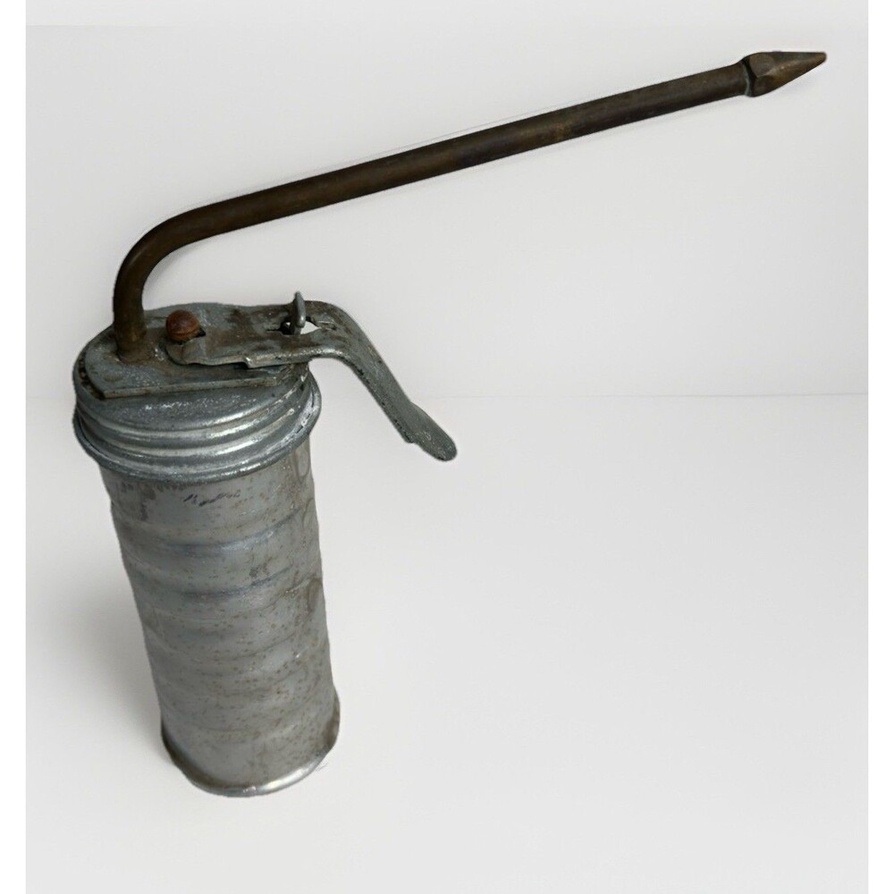 Eagle Vintage Metal Oil Can Pump Oiler Long Spout Grease Gun Lever Handle Thumb